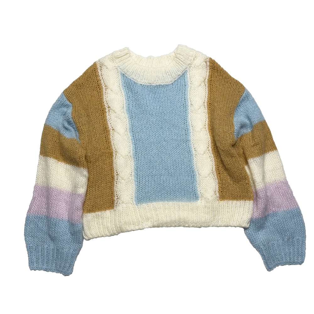 Blue Pepper Colorblock Cableknit Women's Small Sweater Whimsy Boho Loose Knit